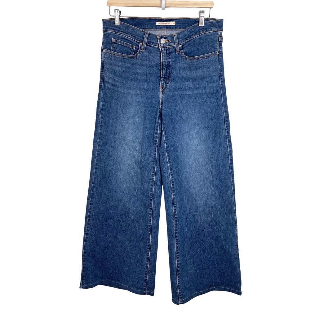 Levis 318 Shaping Wide Leg Jeans Womens 30 Medium Wash Blue High Rise Denim
